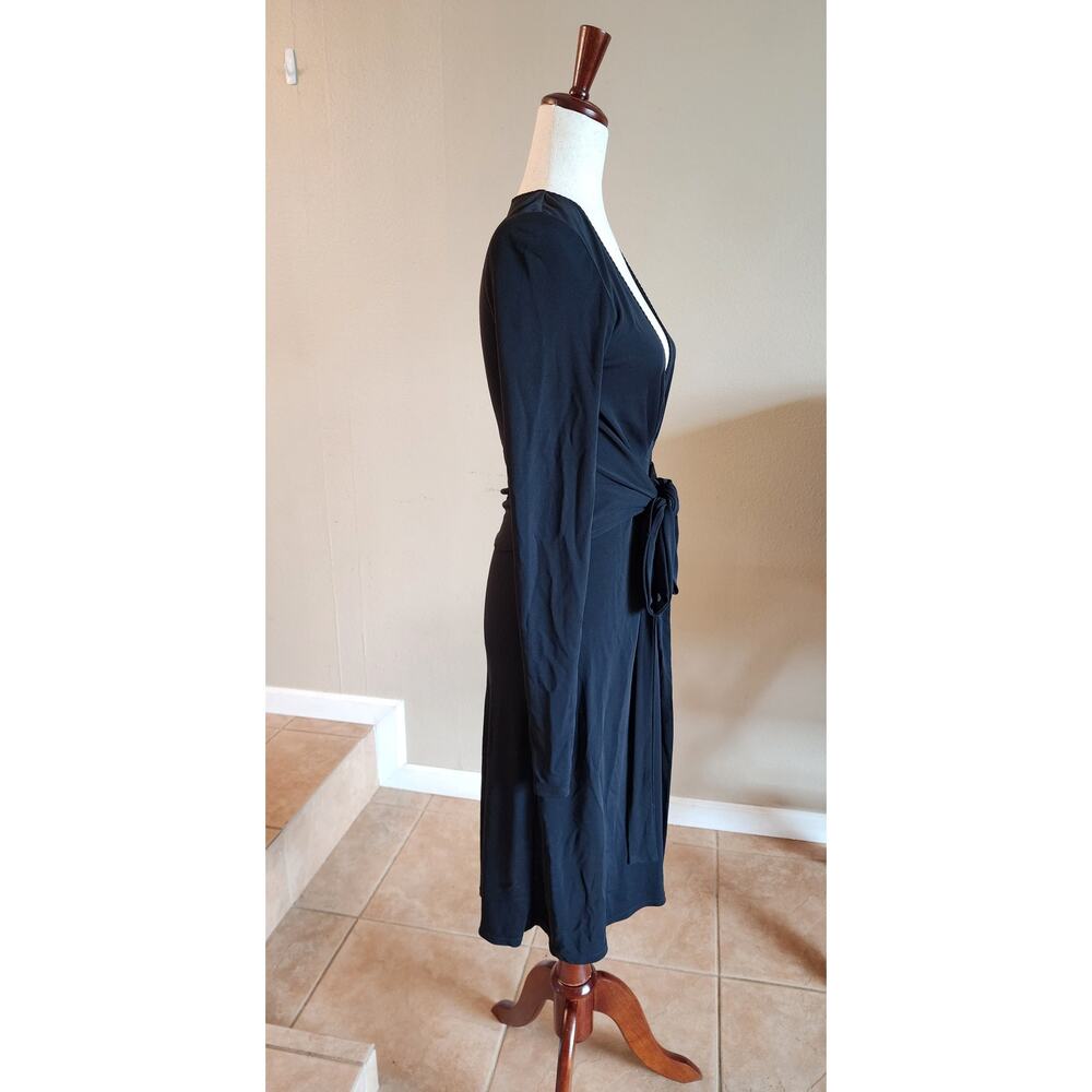 Elie Tahari Black Deep V-Neck Midi Dress Women's Front Tie Sexy - Picture 4 of 12